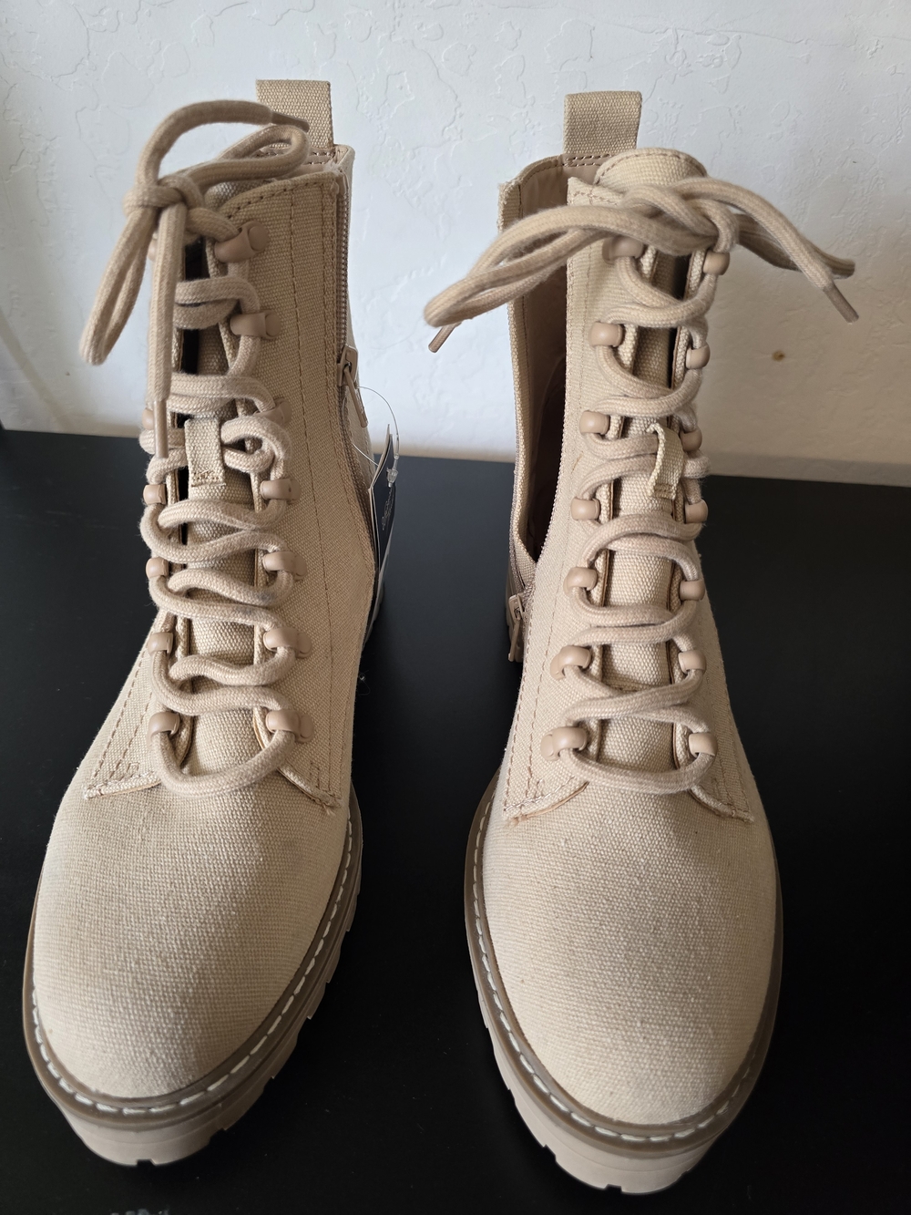 Universal Thread Beige Lace-Up Canvas Combat Boots
